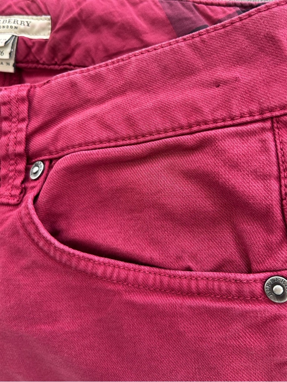 Burberry London Pink Fuchsia Skinny Crop Jeans Size 26 Designer Stretch Denim - Picture 8 of 8